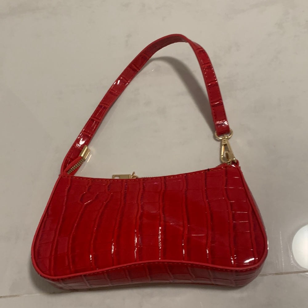 Red Croc Print Shoulder Bag